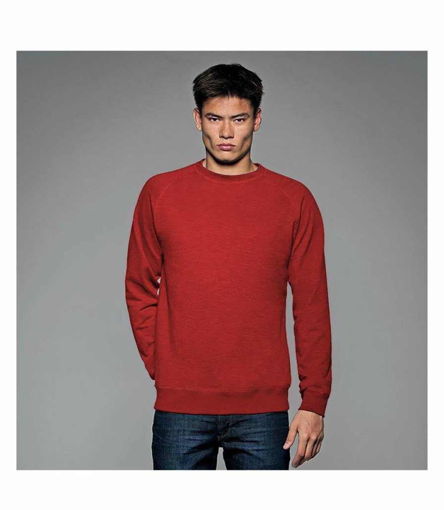 * Pertemba Best-Selling B&C Denim Mens Starlight Raglan Slub Sweatshirt (Chic Red) Utrw3056 New