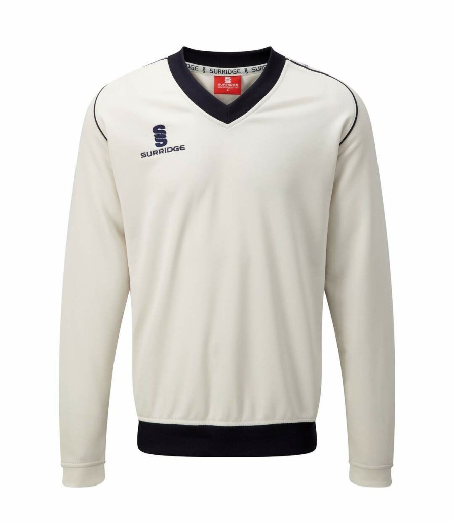 * Pertemba Popular Surridge Mens Fleece Lined Sweater / Sports / Cricket (White/ Navy Trim) Utrw2866 Hot