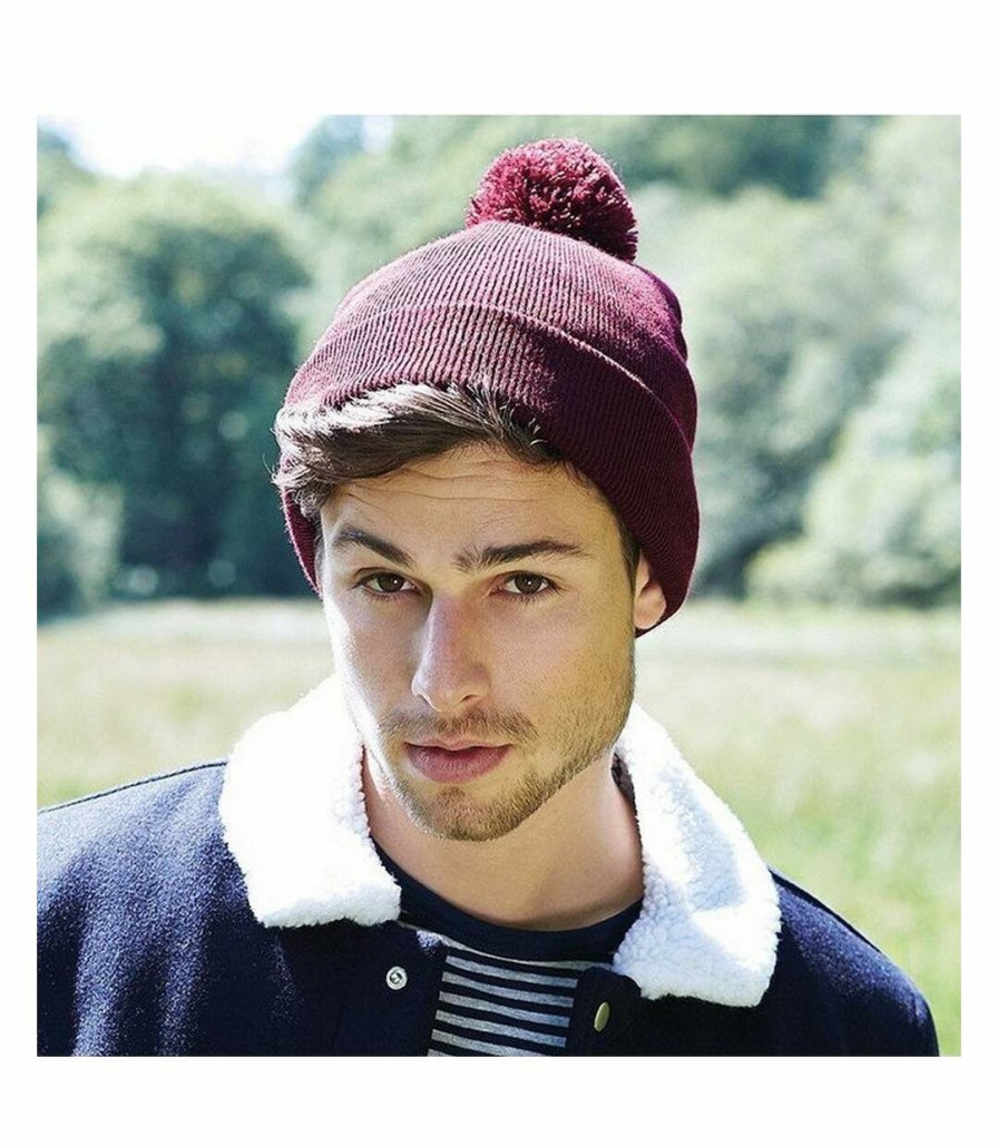 * Pertemba Crazy Deals Beechfield Uni Original Pom Pom Winter Beanie Hat (Burgundy) Utrw3666 Hot