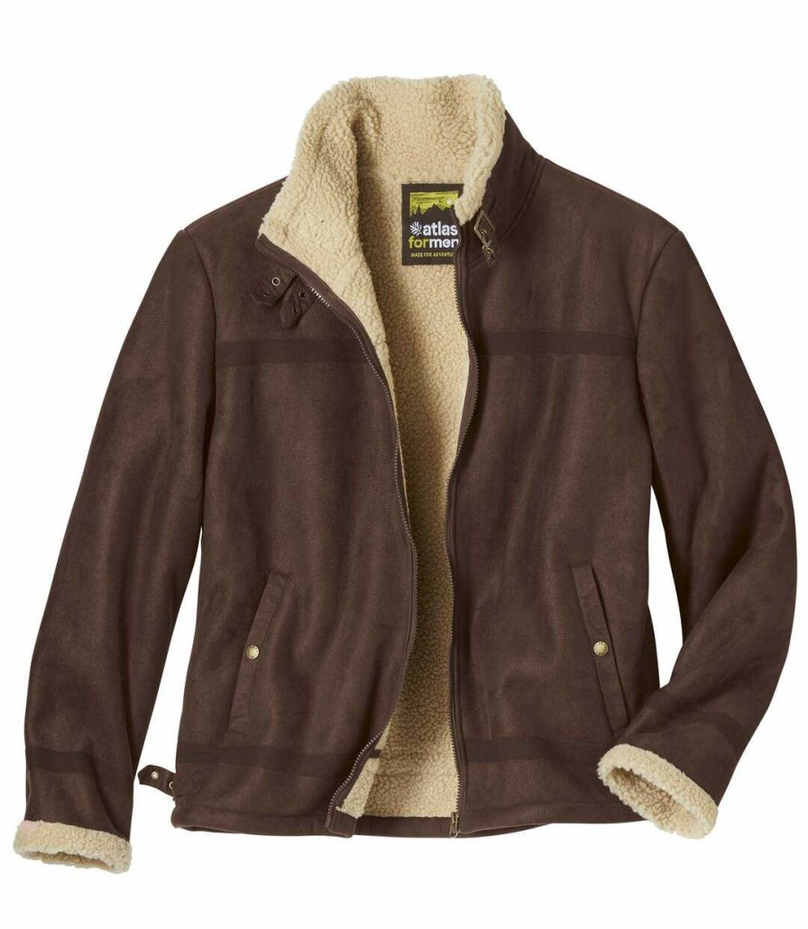 * Atlas For Men Crazy Deals Men'S Faux-Suede Aviator Jacket Brown Clearance