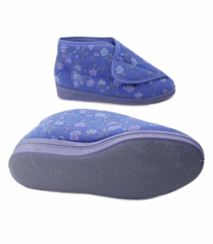 * Pertemba Best-Selling Comfylux Womens/Ladies Andrea Floral Bootee Slippers (Blue) Utdf505 New