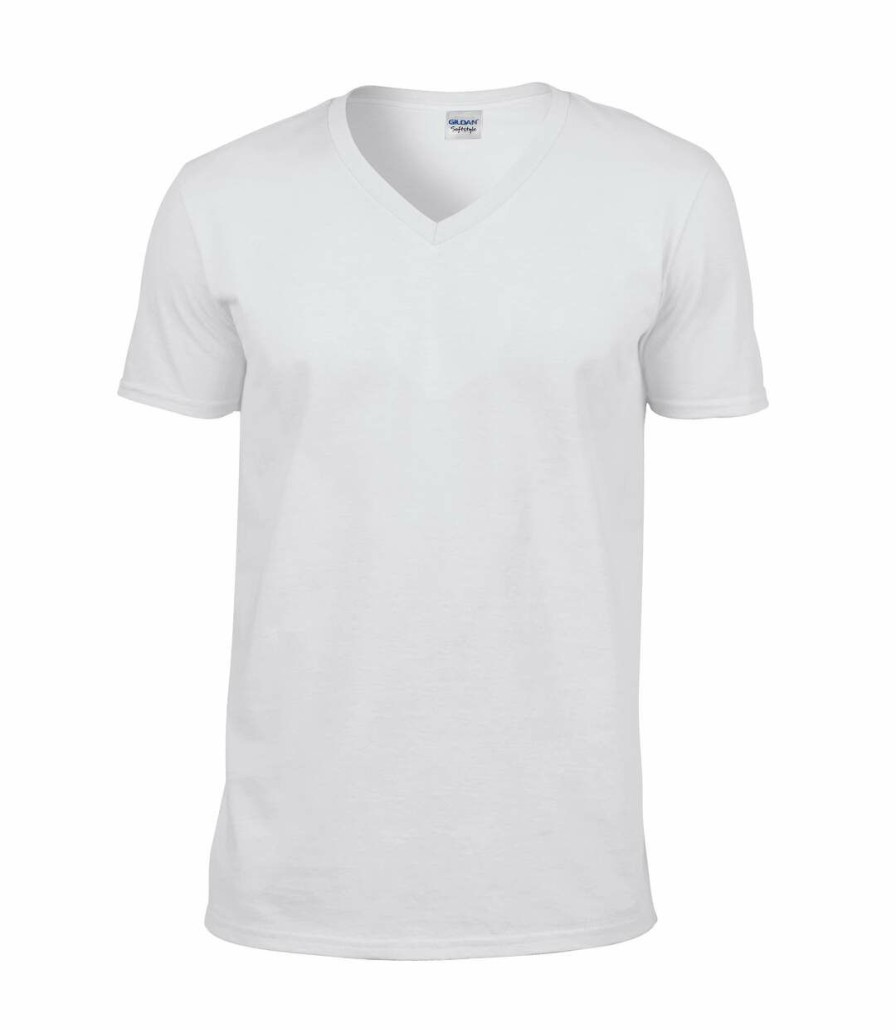 * Pertemba Clearance Gildan Mens Soft Style V-Neck Short Sleeve T-Shirt (White) Utbc490 New