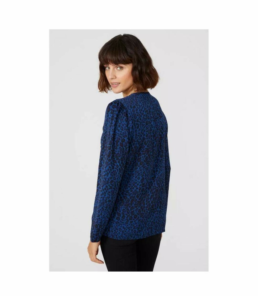 * Pertemba Original Principles Womens/Ladies Animal Print Lace Detail Petite Top (Blue) Utdh4835 Best