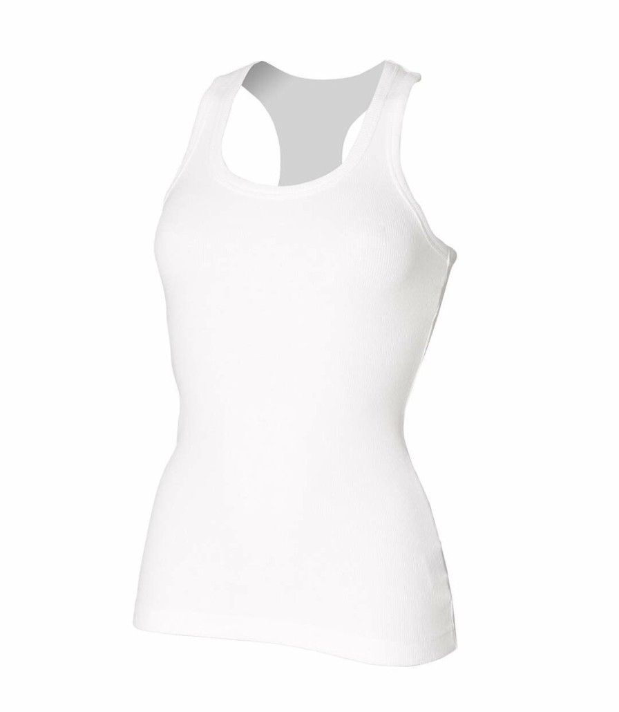 * Pertemba Attractive Skinni Fit Essential Longer Length Rib Vest Top (White) Utrw1368 New