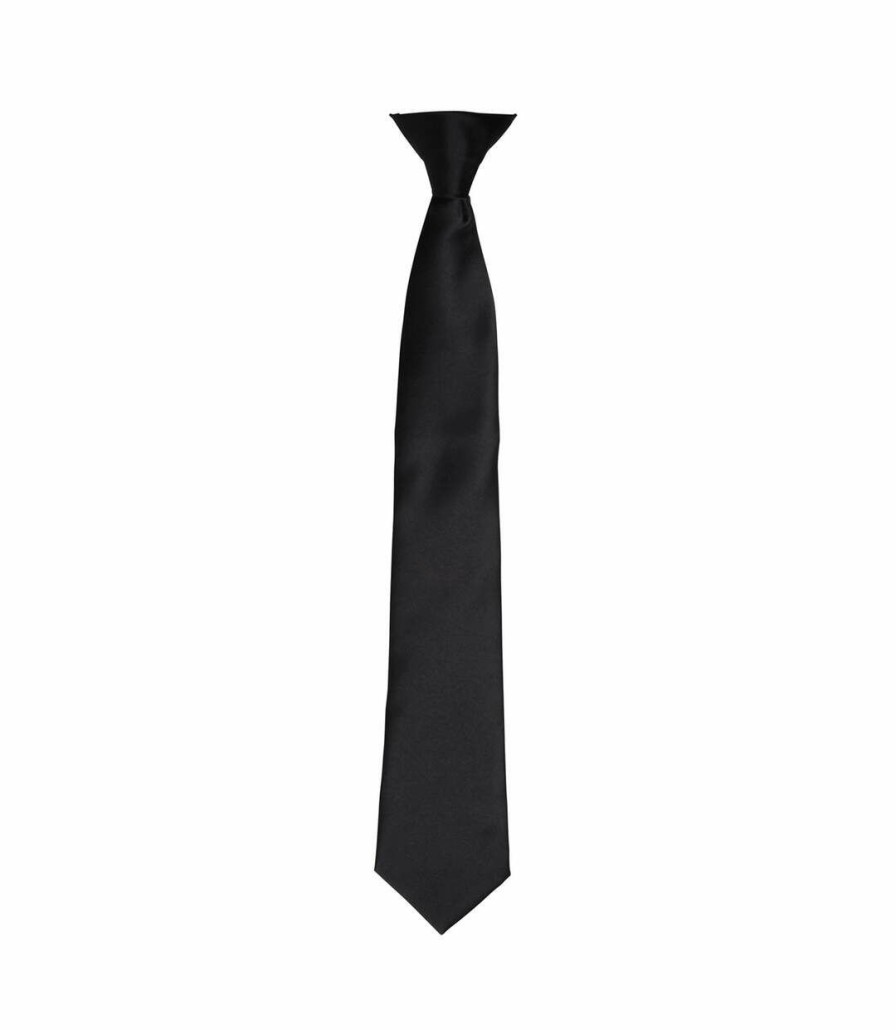 * Pertemba Closeout Sale Premier Colours Mens Satin Clip Tie (One Size) (Black) Utrw4407 Best