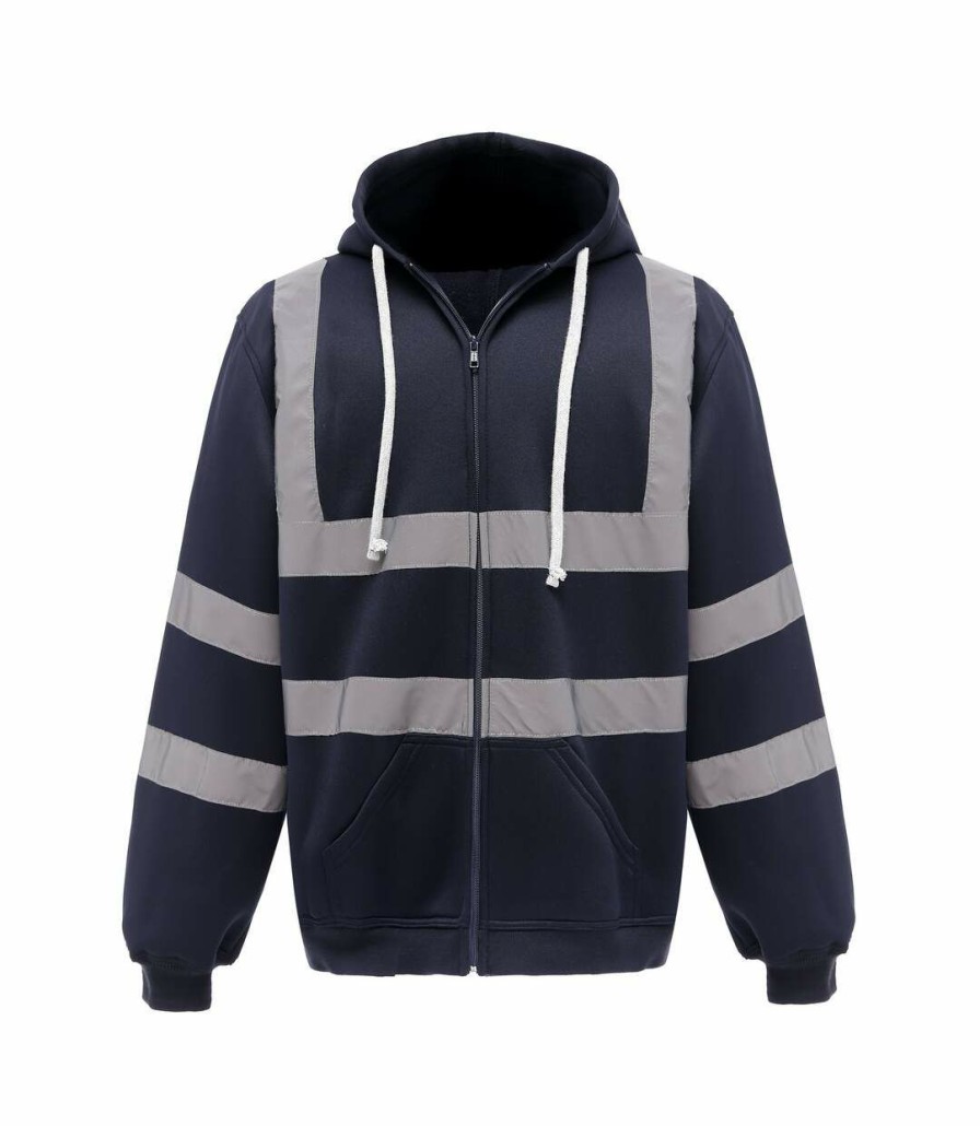 * Pertemba Classical Yoko Mens Hi Visibility Full Zip Reflective Work Hoodie (Navy) Utrw5256 Wholesale