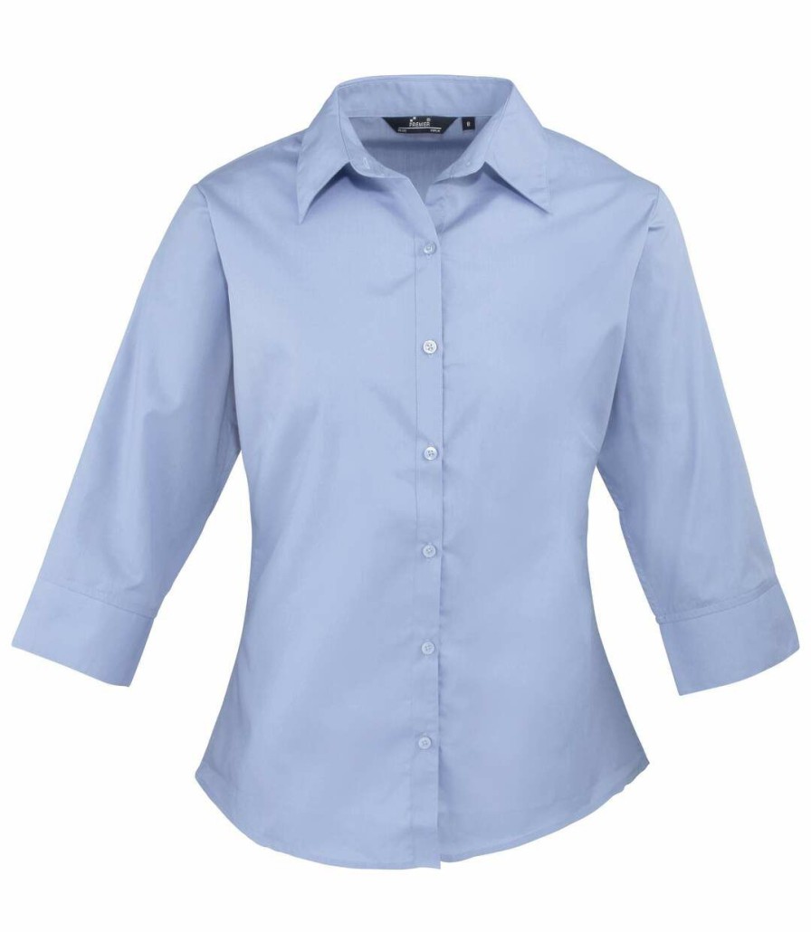 * Pertemba Attractive Premier 3/4 Sleeve Poplin Blouse / Plain Work Shirt (Mid Blue) Utrw1093 Wholesale