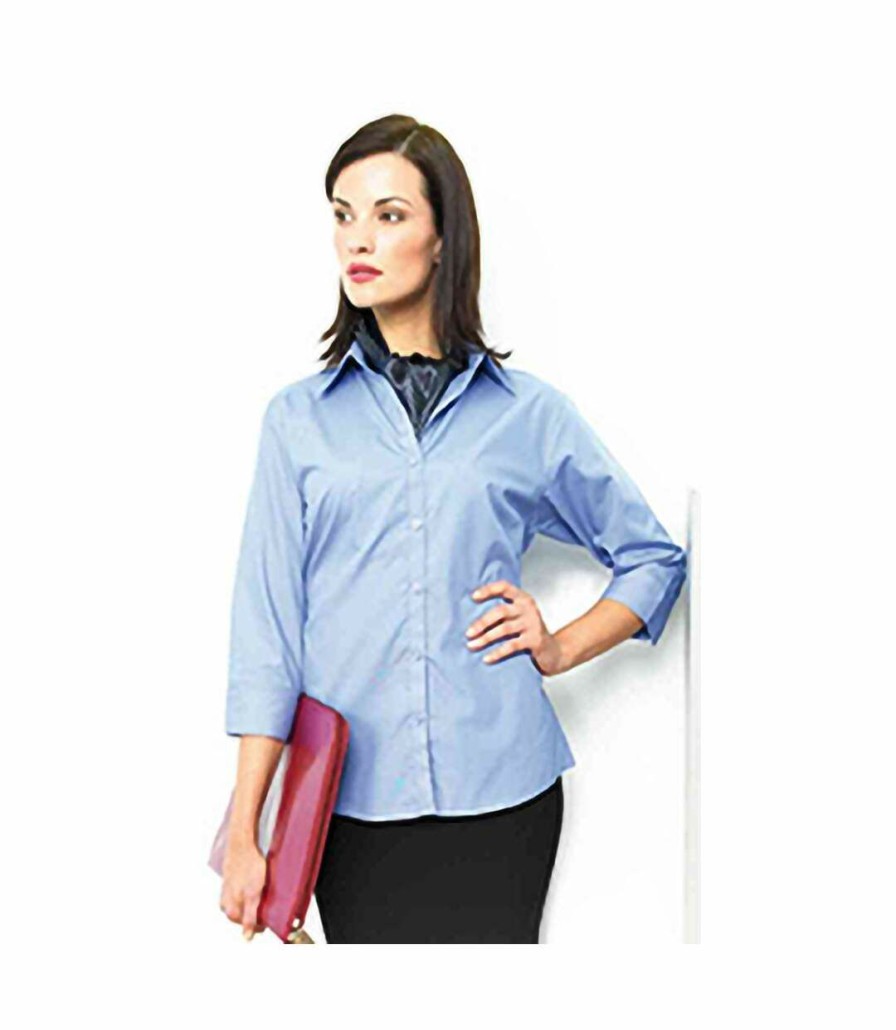 * Pertemba Attractive Premier 3/4 Sleeve Poplin Blouse / Plain Work Shirt (Mid Blue) Utrw1093 Wholesale