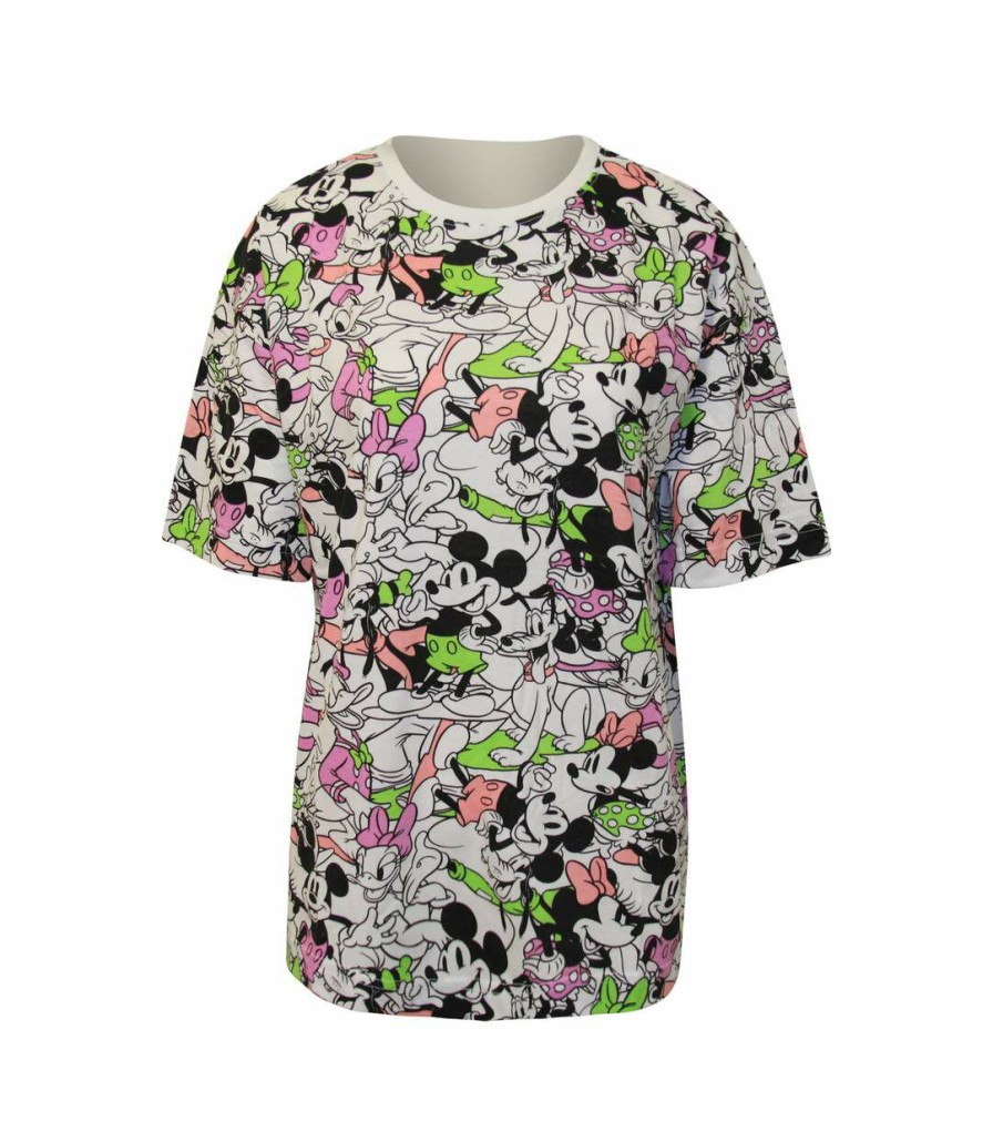 * Pertemba Crazy Deals Disney Womens/Ladies Mickey Mouse And Friends Oversized T-Shirt (White/Pink/Black) Uttv1403 Clearance