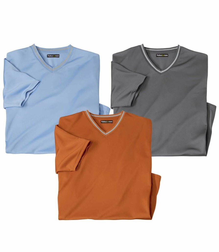 * Atlas For Men New Men'S Pack Of 3 V-Neck T-Shirts Blue Orange Grey Best