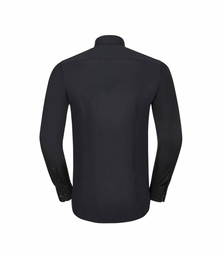 * Pertemba Good Quality Russell Collection Mens Long Sleeve Contrast Ultimate Stretch Shirt (Black/Oxford Gray) Utpc3683 Hot