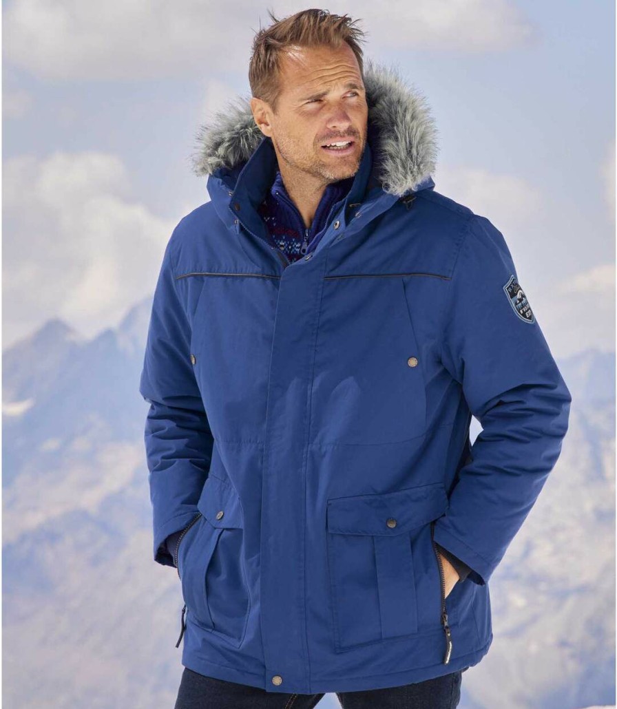 * Atlas For Men Crazy Deals Men'S Blue Parka Water-Repellent Faux-Fur Hood Wholesale