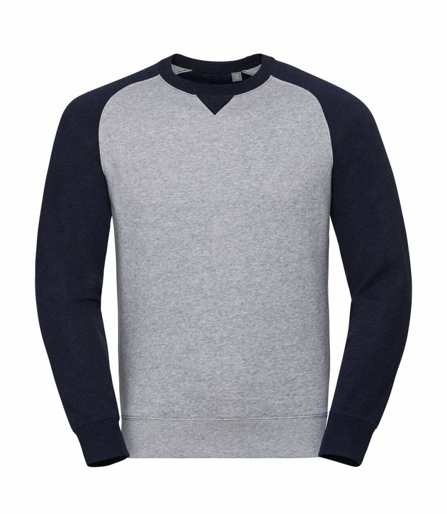 * Pertemba Popular Russell Mens Authentic Baseball Sweatshirt (Light Oxford/Indigo Melange) Utrw7106 Online