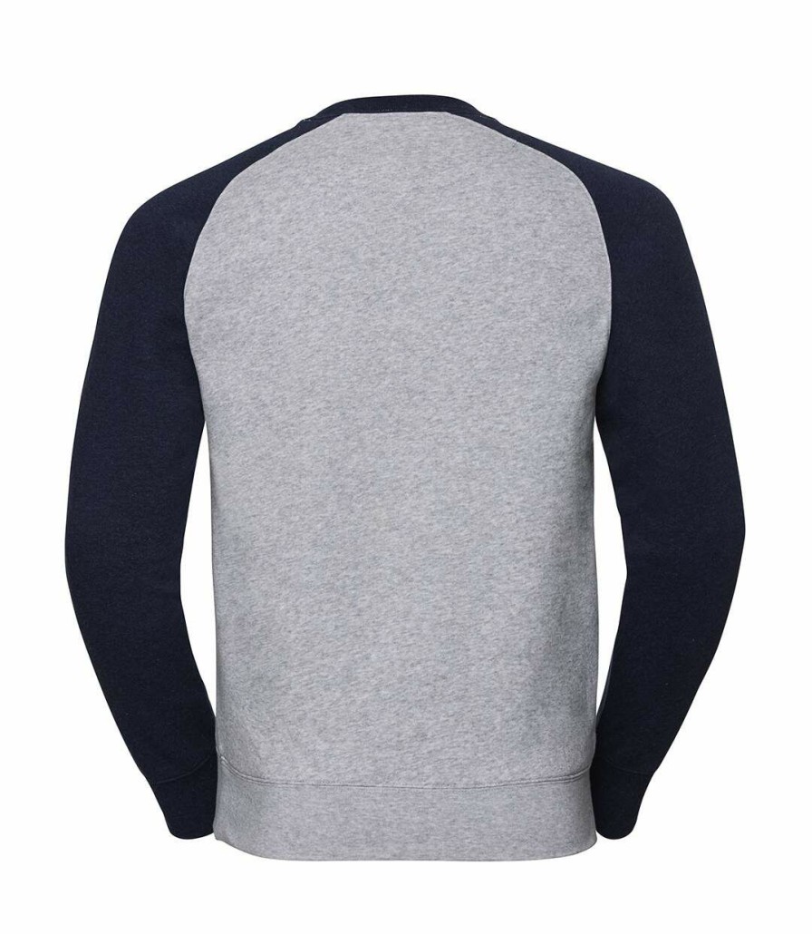 * Pertemba Popular Russell Mens Authentic Baseball Sweatshirt (Light Oxford/Indigo Melange) Utrw7106 Online