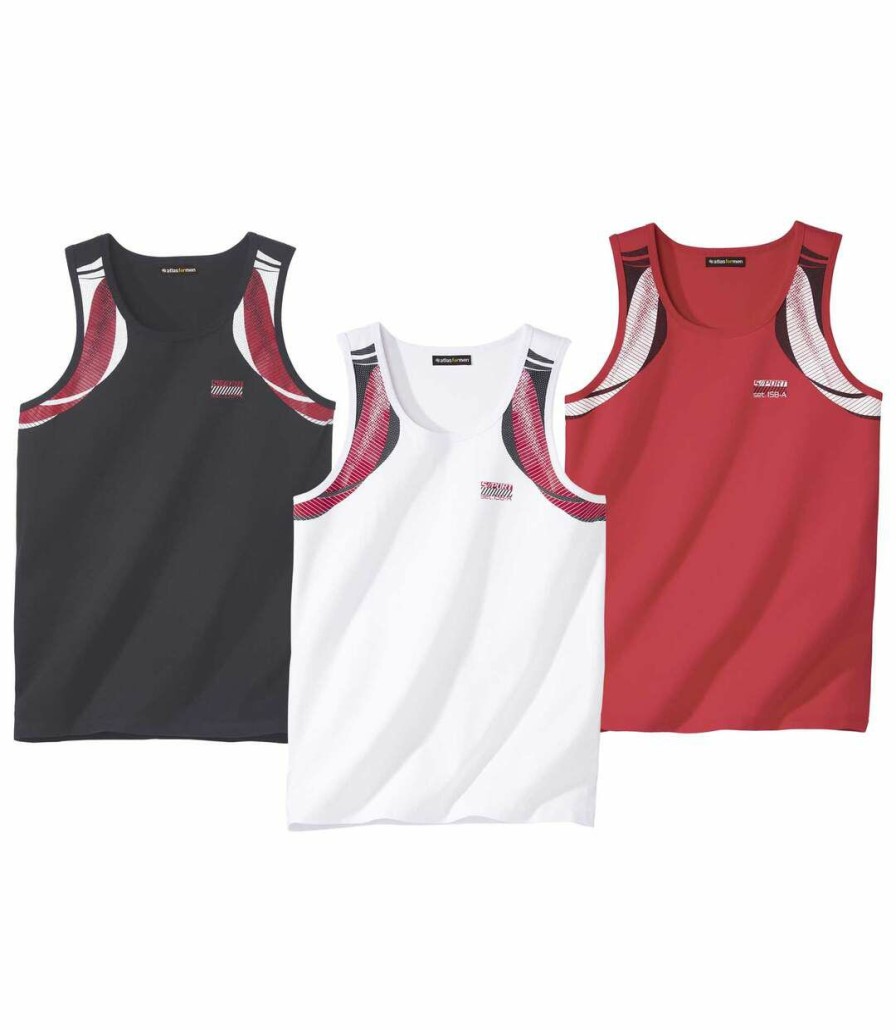 * Atlas For Men Classical Pack Of 3 Men'S Sporty Vests Red, Black, White Clearance