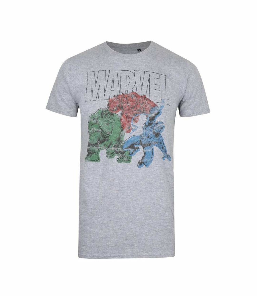 * Pertemba Good Quality Marvel Mens Trio T-Shirt (Heather Grey) Uttv1497 Clearance