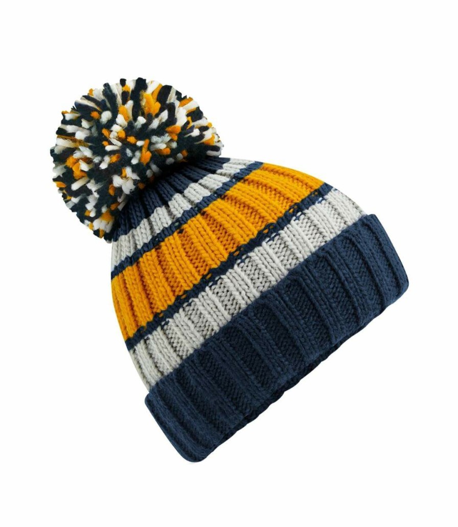 * Pertemba Clearance Beechfield Hygge Striped Beanie (Dijon/Blue) Utbc4969 New