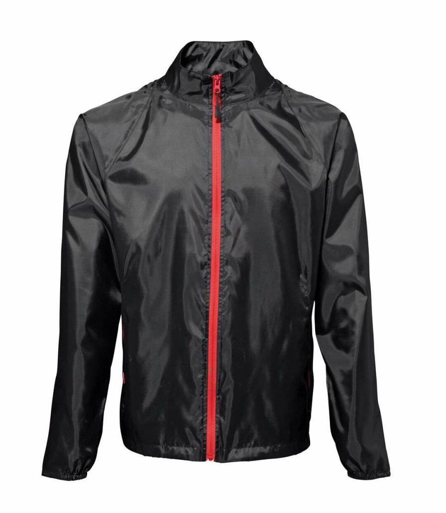 * Pertemba Popular 2786 Mens Contrast Lightweight Windcheater Shower Proof Jacket (Pack Of 2) (Black/ Red) Utrw7001 Clearance