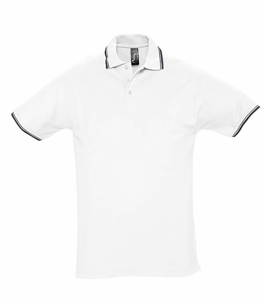 * Pertemba Best-Selling Sols Mens Practice Tipped Pique Short Sleeve Polo Shirt (White/Navy) Utpc321 Wholesale