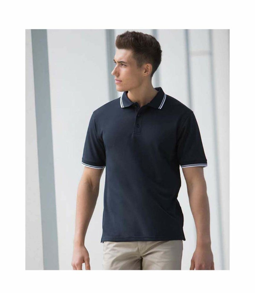 * Pertemba Closeout Sale Henbury Mens Classic Tipped Collar & Cuff Polo Shirt (Navy White Tipping) Utrw620 New