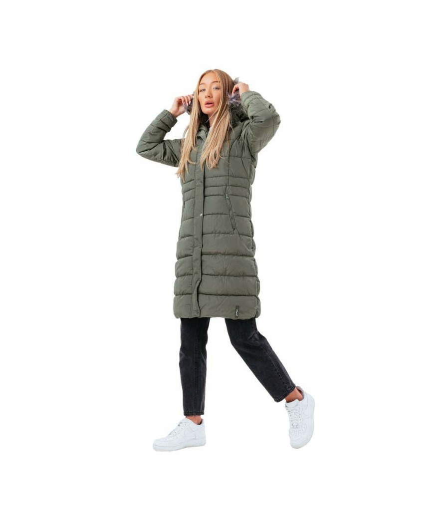 * Pertemba Crazy Deals Hype Womens/Ladies Longline Padded Jacket (Khaki) Uthy6887 Online