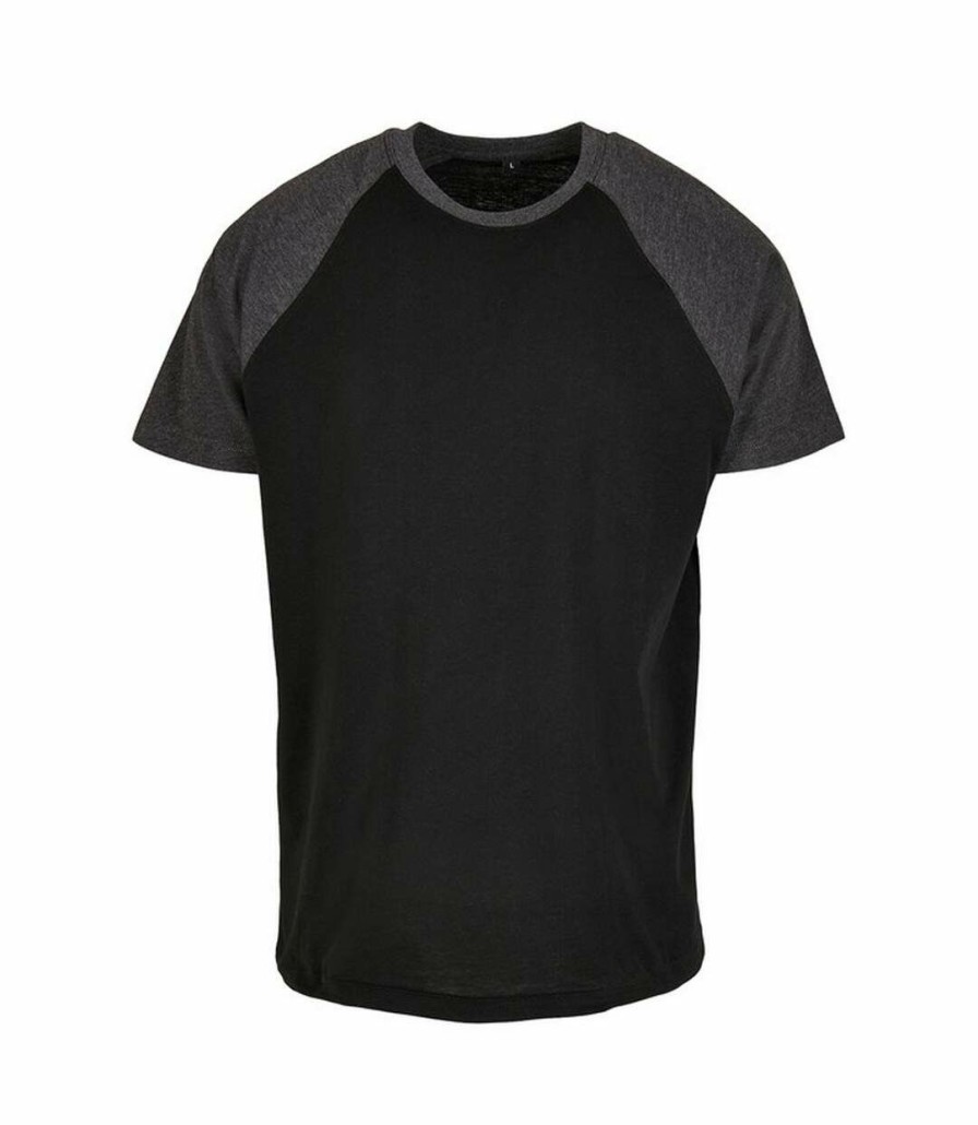 * Pertemba Popular Build Your Brand Mens Raglan Contrast Tee (Black/Charcoal) Utrw5817 Hot