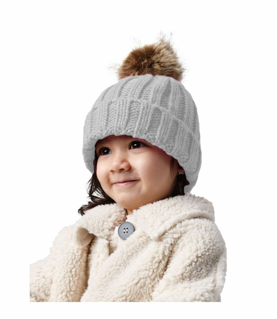 * Pertemba Online Beechfield Infants Fur Pom Pom Chunky Beanie (Light Grey) Utpc3362 New