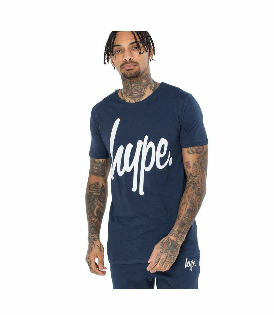 * Pertemba New Arrivals Hype Mens Script T-Shirt (Navy/White) Uthy746 Wholesale