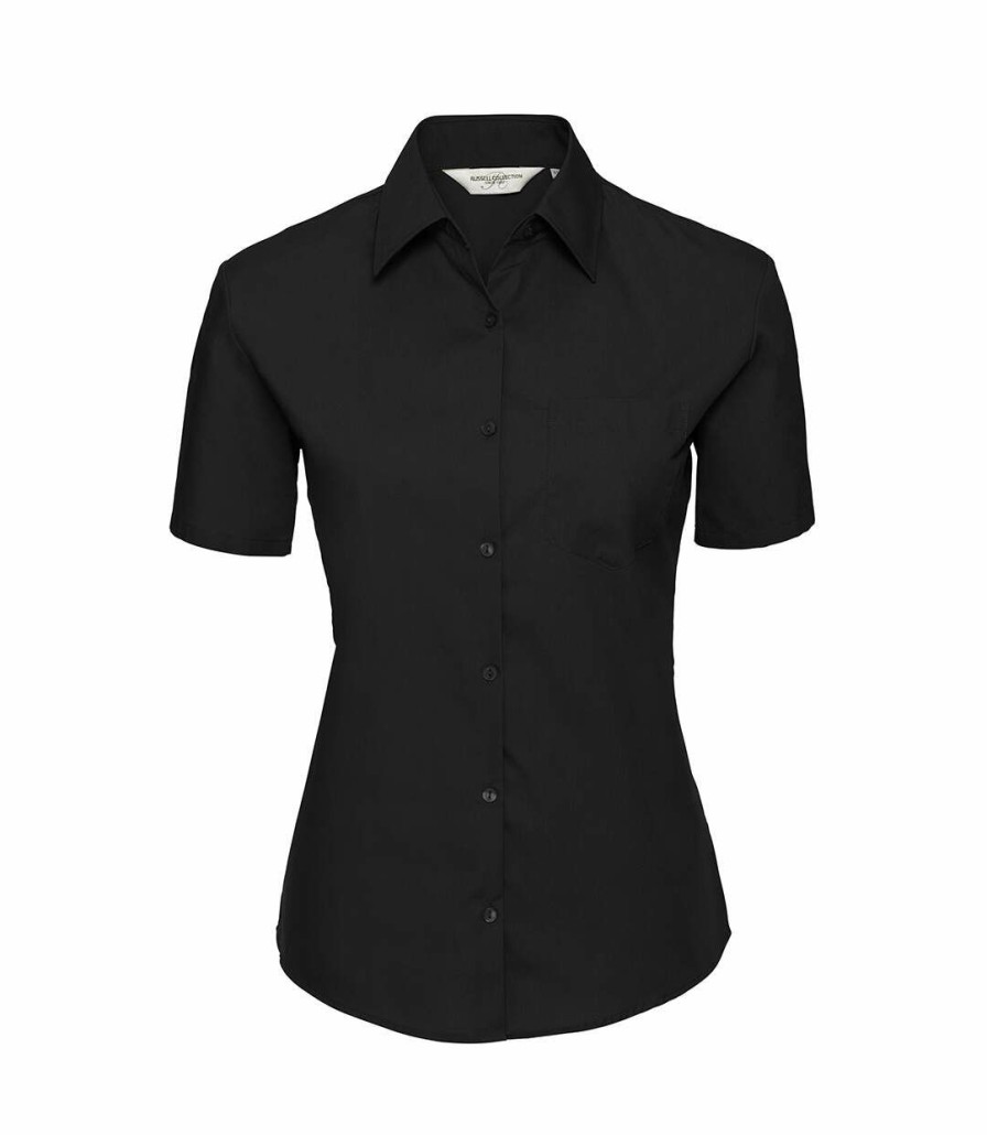 * Pertemba Best-Selling Russell Collection Womens/Ladies Short Sleeve Pure Cotton Easy Care Poplin Shirt (Black) Utrw3263 Best