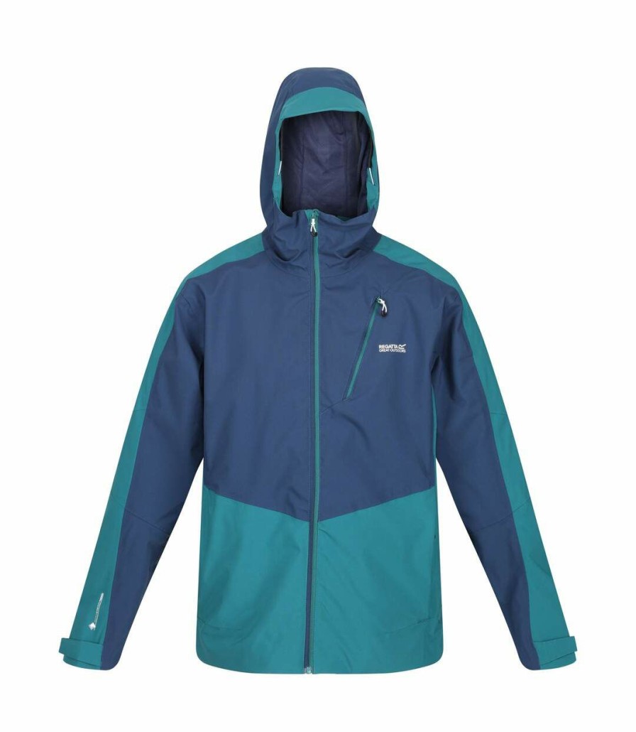 * Pertemba Opening Sales Regatta Mens Highton Stretch Ii Waterproof Jacket (Admiral Blue/Pacific Green) Utrg6832 New