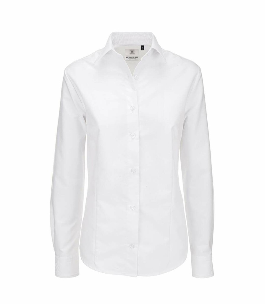 * Pertemba Closeout Sale B&C Ladies Oxford Long Sleeve Shirt / Ladies Shirts & Blouses (White) Utbc115 Wholesale