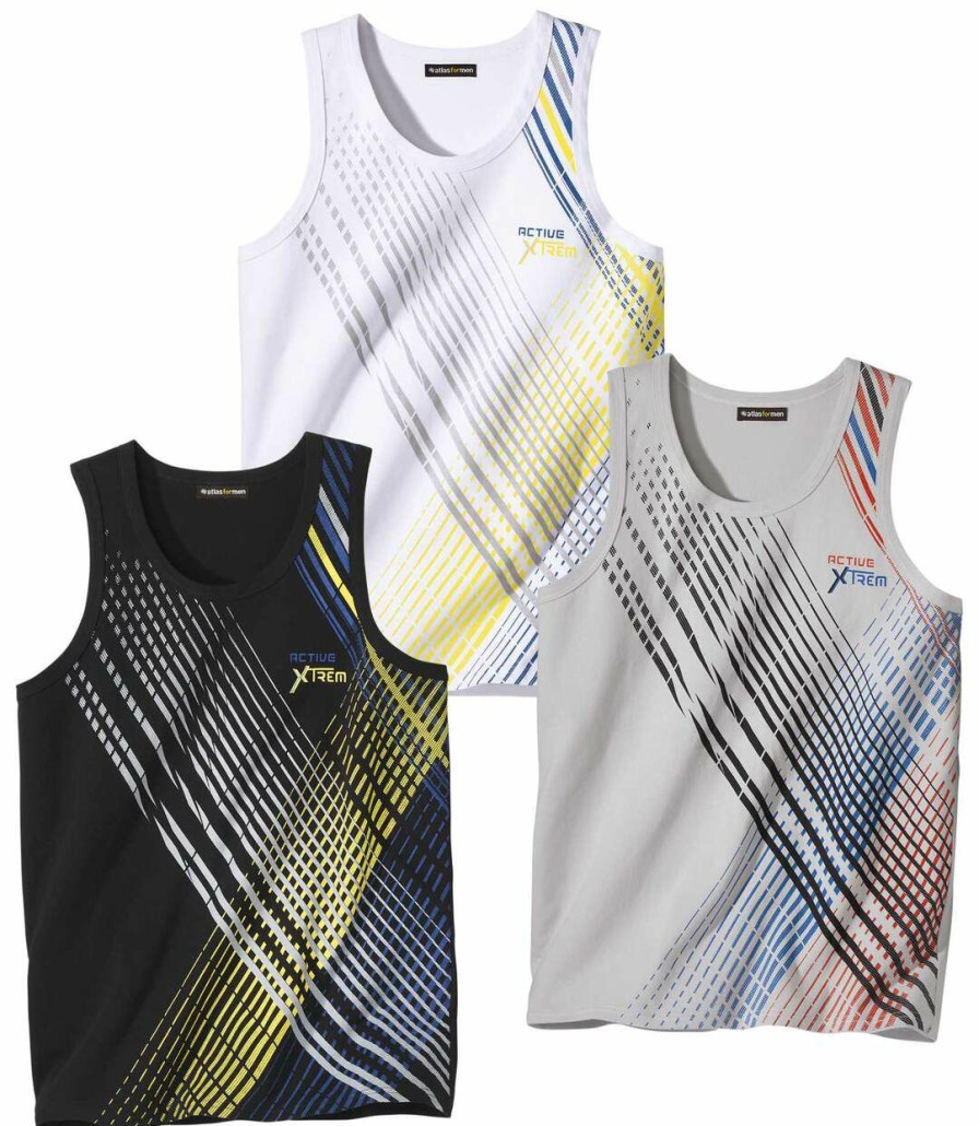 * Atlas For Men Top Selling Pack Of 3 Men'S Printed Vests White Black Grey Clearance