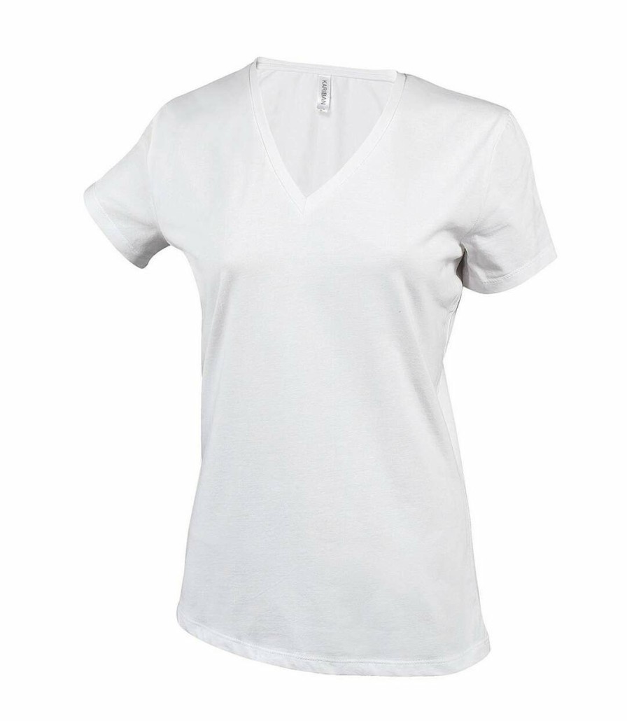 * Pertemba New Kariban Womens/Ladies Feminine Fit Short Sleeve V Neck T-Shirt (White) Utrw711 Best